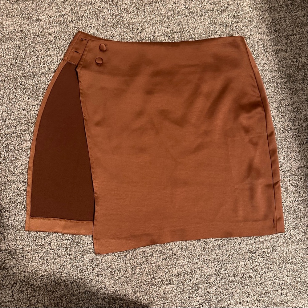 Meshki Brown Satin Mini Skirt - Picture 2 of 4